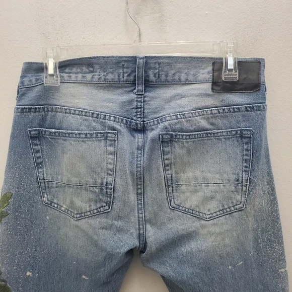 Pac Sun Embroidered Patches Paint Bleach Distressed Jeans /Unisex - Picture 5 of 9